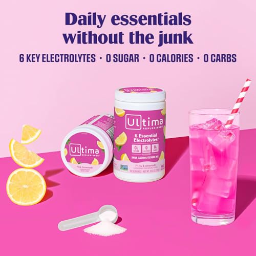 Image 2 of Ultima Replenisher Electrolyte Powder Drink Mix Bundle ? Sugar Free ? Pink Lemonade, 90 Serving Canister and 20 Stickpacks ? 6 Electrolytes and Minerals ? Keto Friendly, Vegan, Non-GMO