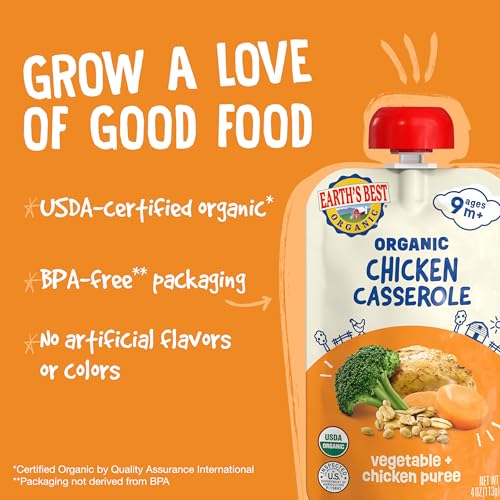 Image 6 of Earth's Best Organic Vegetable + Chicken Puree Chicken Casserole Pouch, 4 oz (Pack of 12)