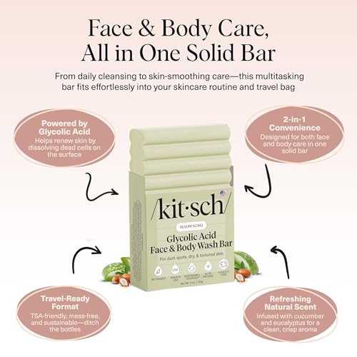 Image 4 of Kitsch Glycolic Acid Face Wash & Body Wash Bar with Shea Butter - 4 oz
