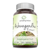 Thumbnail for Image 3 of 250 Count for the product Amazing India Ashwagandha Extract Veggie Capsules Supplement
