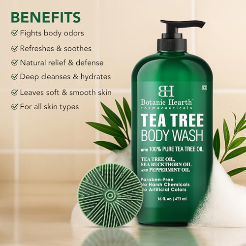 Image 2 of Botanic Hearth Tea Tree Body Wash with Silicone Body Brush - 16 fl oz