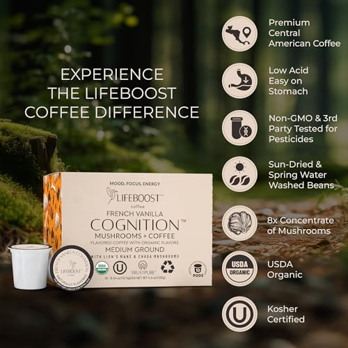 Image 6 of LIFEBOOST Lifeboost French Vanilla Cognition Mushroom K Cups, Low Acid, 10 Count