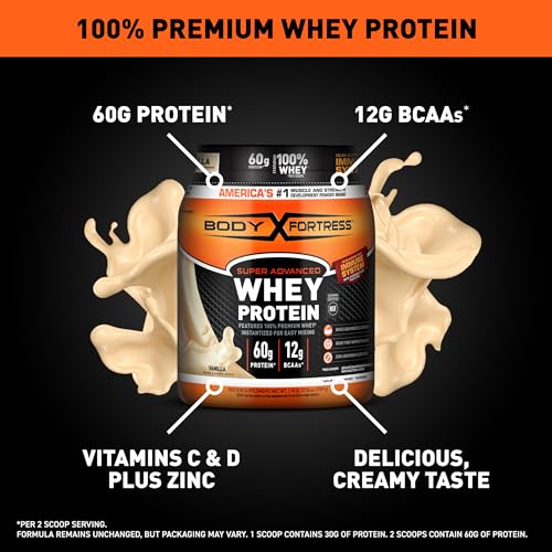 Image 2 of Body Fortress Super Advanced Whey Protein Powder, Vanilla, 1.74lbs