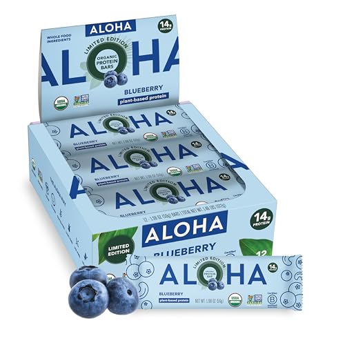 Image 1 of Default Title for the product ALOHA Organic Plant Based Protein Bars, Blueberry, 12 Count, 3g Sugar