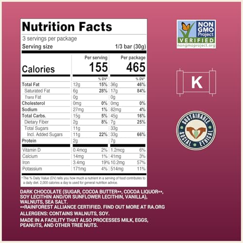Image 2 of Chocolove Walnuts & Sea Salt Dark Chocolate Bars 3.2 oz Bar (12 Pack)