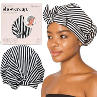 Thumbnail for Image 6 of Stripe / Regular for the product Kitsch Luxury Satin-Lined Flexi Shower Cap for Women