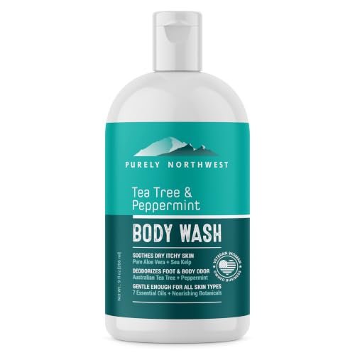 Image 1 of 9 Fl Oz (Pack of 1) for the product Purely Northwest Tea Tree Body Wash for Men and Women ? Natural Tea Tree Oil Body Cleanser for Odor, Skin Irritations, Hydrating Shower Gel for Sensitive Skin, Gentle and Refreshing Body Wash