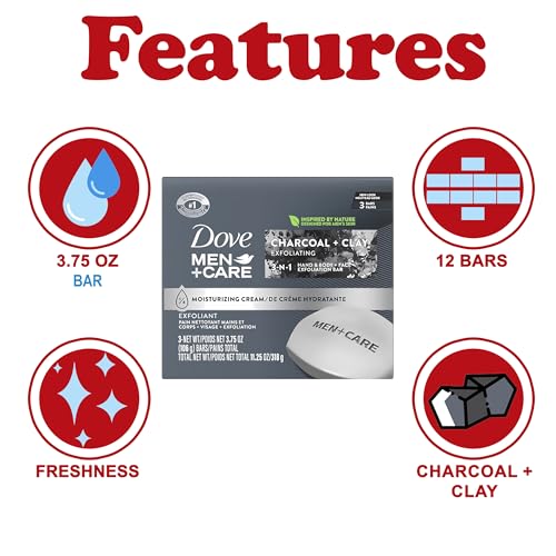 Image 2 of Dove Men + Care Bar Soap Charcoal Clay, 12 Count, 3.75 oz. Each
