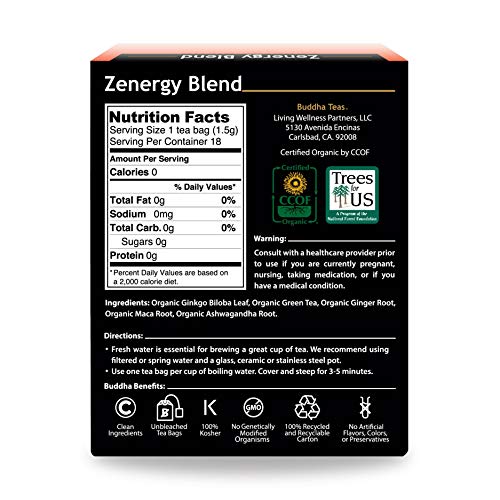 Image 2 of Buddha Teas Zenergy Blend - OU Kosher, USDA Organic, 18 Bleach-Free Tea Bags
