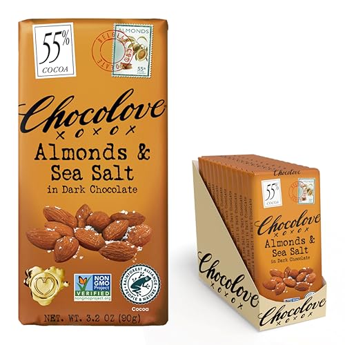 Image 1 of Default Title for the product Chocolove Almonds & Sea Salt Dark Chocolate Bars 3.2 oz Bar (12 Pack)