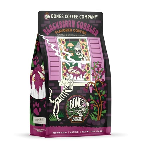 Image 1 of Default Title for the product Bones Coffee Company Blackberry Cobbler Flavored Coffee Beans, Medium Roast Ground Coffee Low Acid (12 oz)