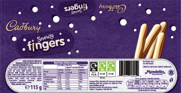 Image 4 of Cadbury Milk & White Chocolate Snowy Fingers 115g