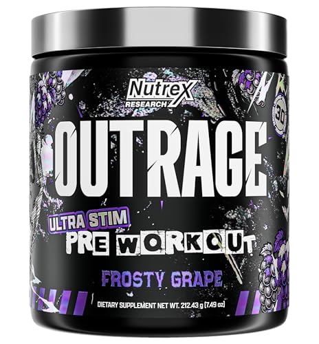 Image 2 of Frosty Grape / 8 Ounce (Pack of 1) for the product Nutrex Research Outrage Ultra HIGH STIM Pre-Workout Powder for Men