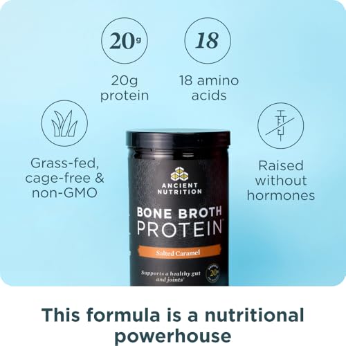 Image 2 of Ancient Nutrition Grass Fed Bone Broth Protein Powder, Salted Caramel
