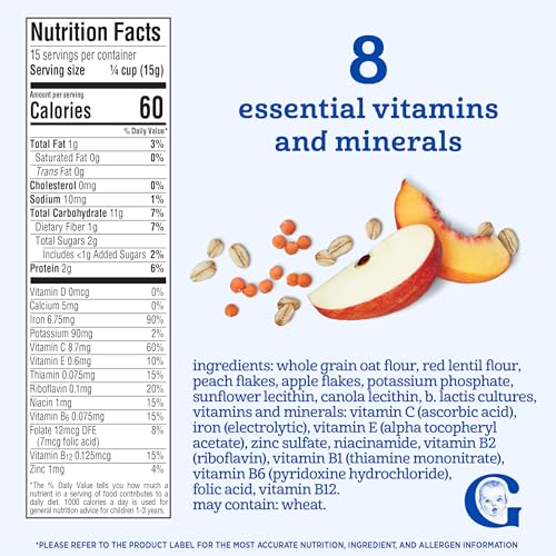 Image 2 of Gerber Powerblend Oatmeal Lentil Peach Apple Cereal, 8 Oz, 5 Pack