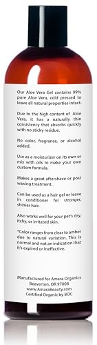 Image 3 of Organic Aloe Vera Gel for Skin, Face, Body, After Sun Care - USDA Certified Organic, 12 fl. oz.