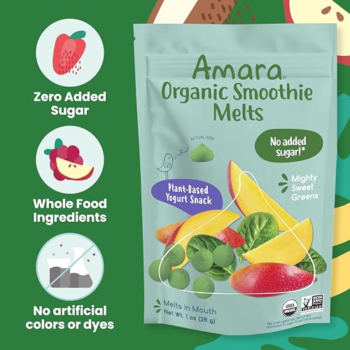 Image 5 of Amara Smoothie Melts - Mighty Sweet Greens - Baby Snacks Made With Fruits and Vegetables - Healthy Toddler Snacks For Your Kids Lunch Box - Organic Plant Based Yogurt Melts - 6 Resealable Bags