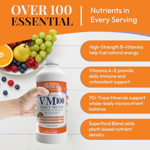 Image 3 of Buried Treasure VM100 Daily Liquid Vitamins and Minerals with Antioxidants, Vegan, Sugar Free, Orange Zest Flavor, 32 Servings, 32 Ounce