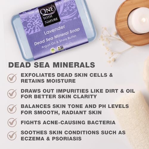 Image 3 of One With Nature Dead Sea Salt Soap, Lavender Soap Bars, 4 oz, 3 Pack