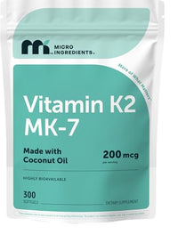 Thumbnail for Image 1 of Default Title for the product Micro Ingredients Vitamin K2 MK-7 200 mcg Per Serving, 300 Coconut Oil Softgels