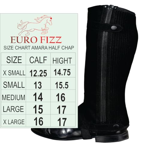 Image 7 of Equestrian Riding Unisex Half Chaps Amara Adult | Synthetic Leather Zip-Up Pair | Accurate Size Chart in Images.
