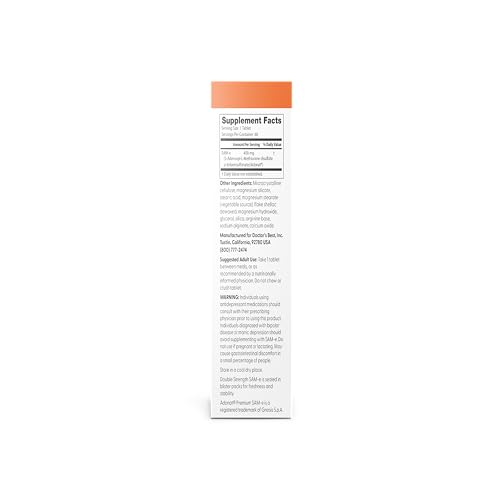Doctor's Best SAM-e 400 mg, Vegan, Gluten Free, Soy Free, Mood and Joint Support, 60 Enteric Coated Tablets