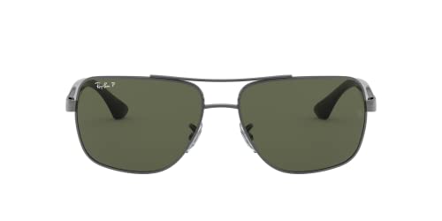 Ray-Ban Men's RB3483 Metal Square Sunglasses, Gunmetal/Polarized Green, 60 mm