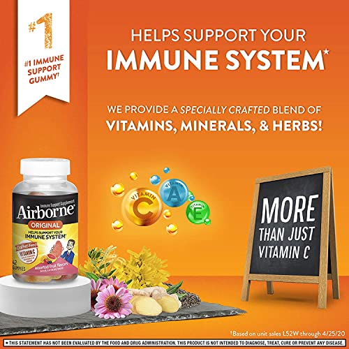 Image 3 of Airborne 750mg Vitamin C Immune Support Supplement Gummies for Adults, Assorted Fruit Flavor, Gluten Free Crafted Blend with Powerful Antioxidants Vitamins A C & E, 42 Gummies (2 Pack)
