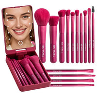 Thumbnail for Image 4 of HotPink for the product BS-MALL Makeup Brushes Foundation Powder Concealers Eye Shadows Makeup Set with LED Light Mirror 14 Pcs