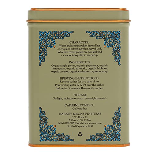 Image 5 of Harney & Sons HT Organic Ginger Turmeric Herbal Tea, 20 Sachets Tin