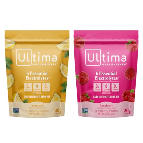 Image 1 of Default Title for the product Ultima Replenisher Electrolyte Powder Drink Mix Bundle ? Sugar Free ? Lemonade and Raspberry, 20 Stickpacks