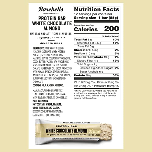 Image 2 of BAREBELLS Protein Bars White Chocolate Almond - 12 Count, Pack of 2
