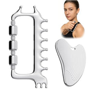 Thumbnail for Image 1 of Silver for the product Yeamon Gua Sha Facial Tools & Massager Set, Stainless Steel Skin Care Tools for Face and Body, 3-in-1 Head Massage Combs & Roller fo Face Neck Body and Eye, Self Care Gift for Woman & Man