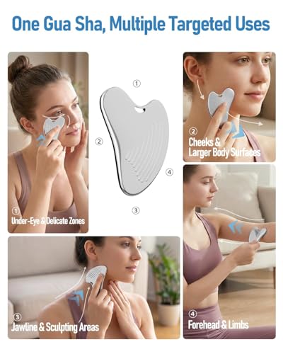 Image 6 of Yeamon Gua Sha Facial Tools & Massager Set, Stainless Steel Skin Care Tools for Face and Body, 3-in-1 Head Massage Combs & Roller fo Face Neck Body and Eye, Self Care Gift for Woman & Man