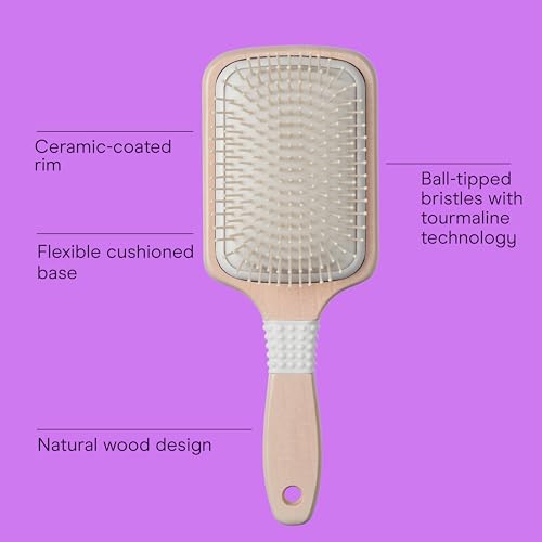 Image 2 of Conair Paddle Hair Brush, Ceramic Wood, with Nylon Bristles, Off White