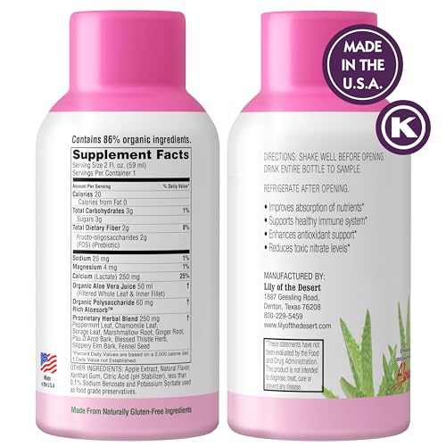 Image 2 of Lily Of The Desert Stomach Formula Shot, Organic Aloe Vera Juice with FOS Prebiotic and a Proprietary Herbal Blend, 2 Oz Each, Pack of 12