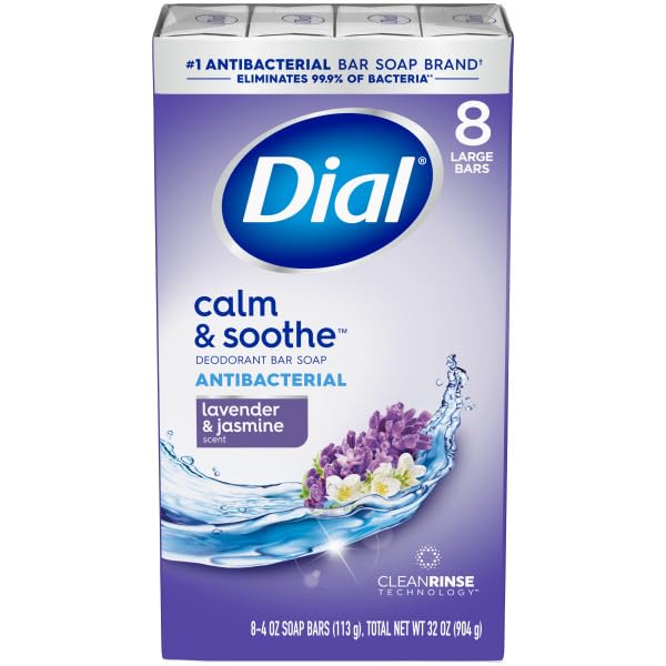 Image 1 of Default Title for the product Dial Antibacterial Bar Soap Calm & Soothe Lavender & Jasmine Deodorant Bar 4oz 8 Bars