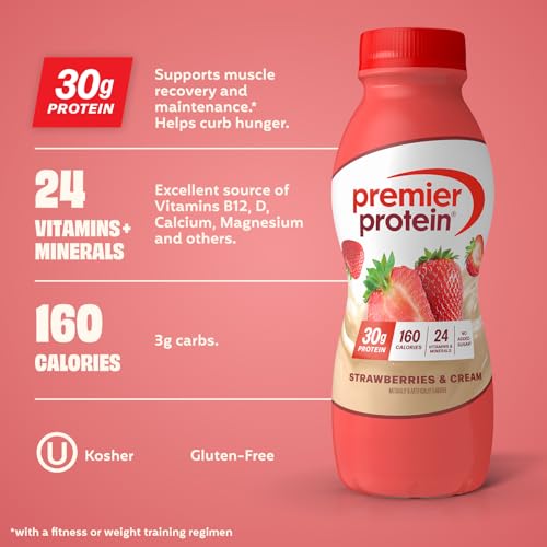 Image 2 of Premier Protein 30g High Protein Shake, Strawberries & Cream, 12 Pack
