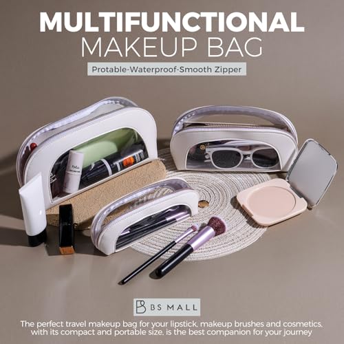 Image 6 of BS-MALL 3 Pcs Makeup Bag Set, Waterproof Travel Makeup Kit with Zippers, Lightweight Travel Bag for Makeup Brush Holder & Organizer, Fashionable Leather Case for Daily Use & Storage (White)