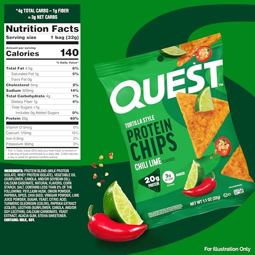 Image 2 of Quest Nutrition Chili Lime Tortilla Style Protein Chips, 1.1 oz (Pack of 12)