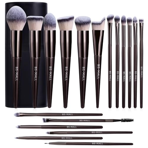 Image 5 of Coffee for the product BS-MALL Makeup Brush Set 18 Pcs Professional Synthetic Brushes with Case