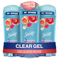 Thumbnail for Image 1 of Default Title for the product Secret Antiperspirant and Deodorant Women, Delicate Rose Scent, Clear Gel 3.4 oz (Pack of 3)