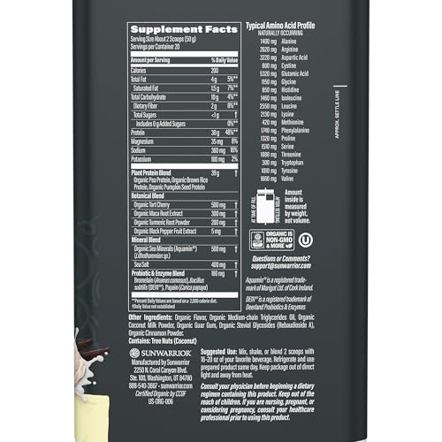 Image 2 of Sunwarrior Organic Plant Based Protein Powder, Vegan, Vanilla, 20 Servings