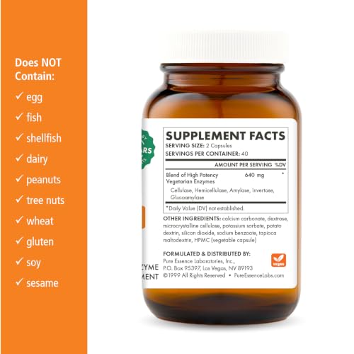 Image 3 of PURE ESSENCE LABS Pure Essence Candex Digestive Enzyme Supplement with Cellulase & Hemicellulase - Supports Gut Health, Carbohydrate Digestion & Microbiome Balance - Non-GMO - 80 Capsules