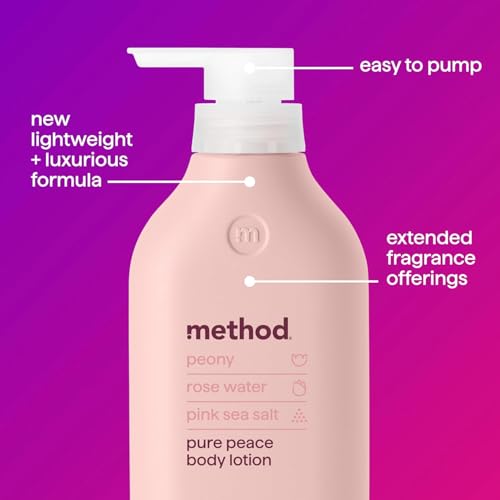 Image 4 of Method Body Lotion, Pure Peace, Rose Water, Peonies + Pink Sea Salt notes, 24 Hours of Moisture, 14 oz, Pack of 2