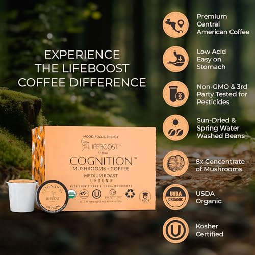 Image 6 of LIFEBOOST Cognition Mushroom Coffee K Cups, Organic Low Acid, 10 Count