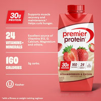 Thumbnail for Image 3 of Premier Protein Shake, Strawberries & Cream, 30g Protein, Bottle, Gluten Free, 11 fl oz, 12 Pack