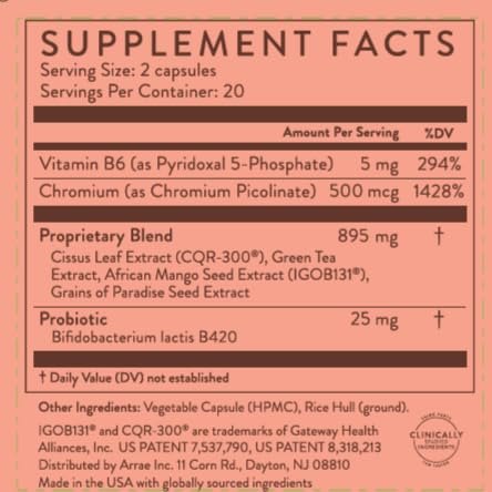 Image 3 of Arrae MB-1 Craving Control & Metabolism Support for Women, 40 Capsules
