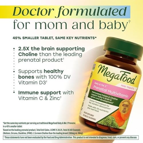 Image 6 of MegaFood Baby & Me 2 Prenatal Vitamins, Doctor Formulated, Mini Tablets