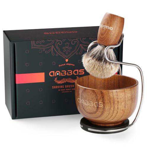 Image 5 of Brown-Badger Hair for the product Anbbas Shaving Brush Set for Men